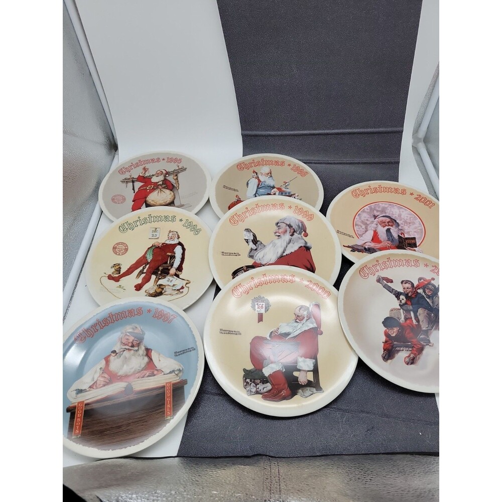 Lot 8 Norman Rockwell Plates Christmas Santa 1995 96 97 98 99 2000 2001 2002 Vtg
